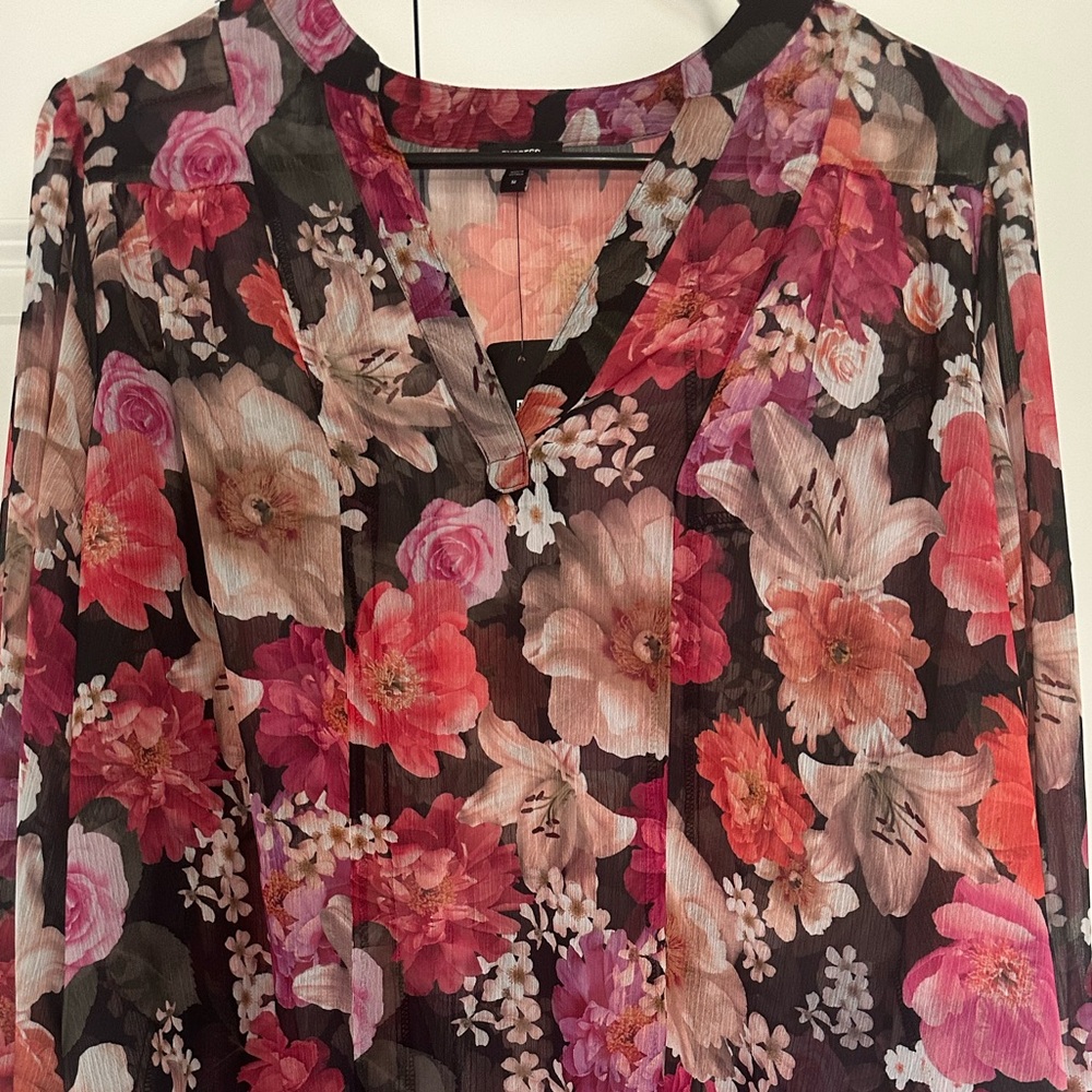 Express Floral Blouse - Pink and Black